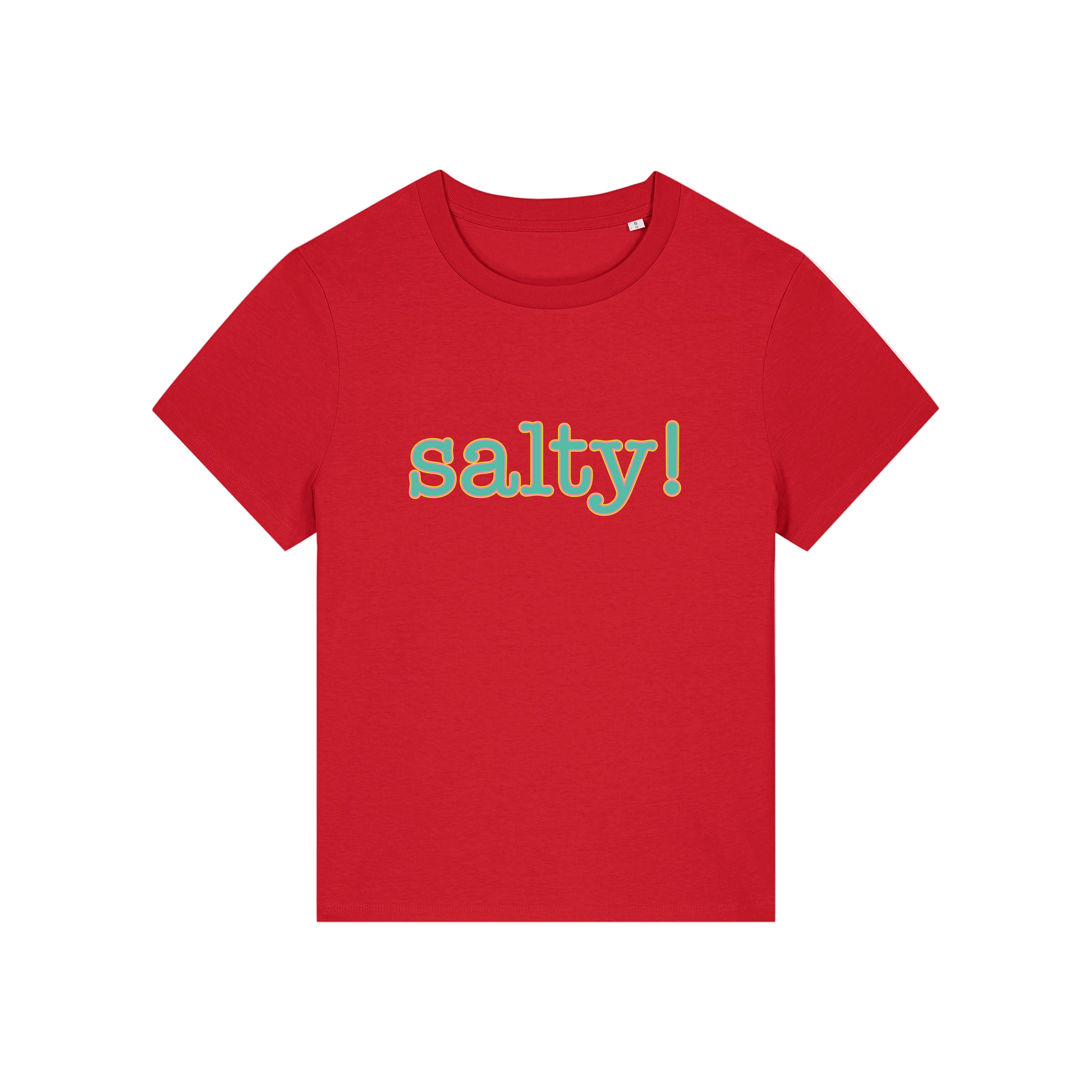 red salty-womens-t-shirt-white-slogan-tee