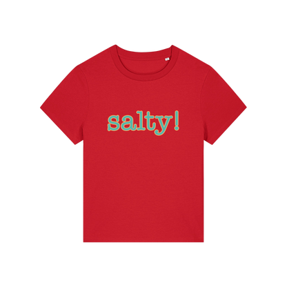 red salty-womens-t-shirt-white-slogan-tee
