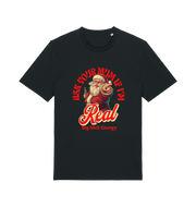 black christmas t-shirt with the graphic of santa and the slogan 'ask your mum if i'm real'