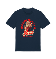 navy christmas t-shirt with the graphic of santa and the slogan 'ask your mum if i'm real'
