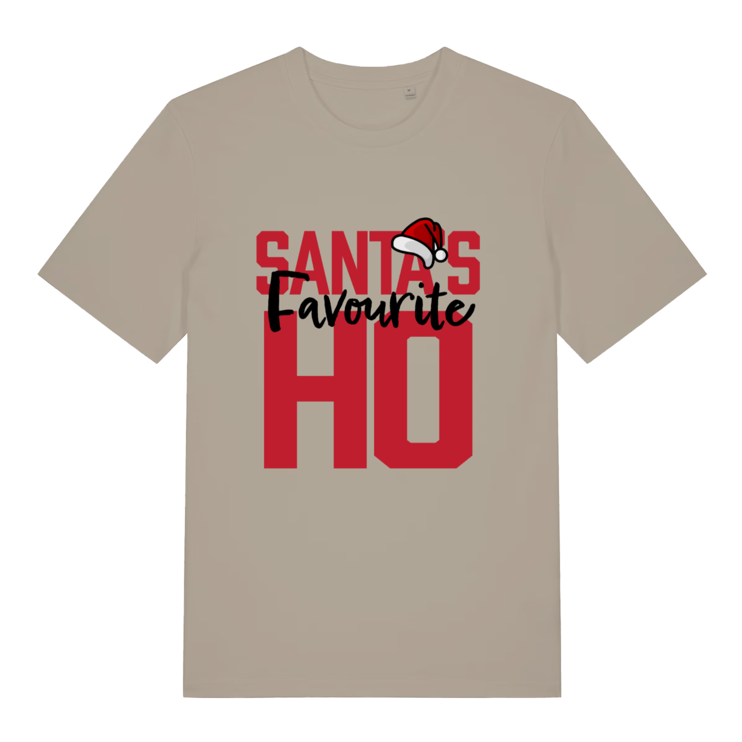 Beige Santa’s Favourite Ho funny slogan t-shirt featuring bold festive banter design  