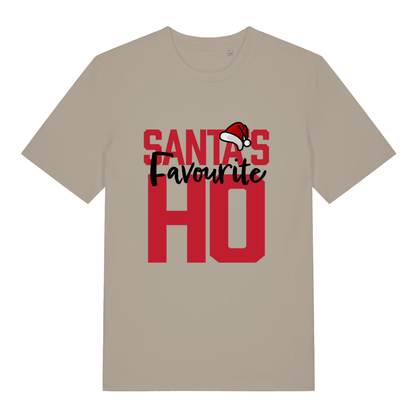 Beige Santa’s Favourite Ho funny slogan t-shirt featuring bold festive banter design  