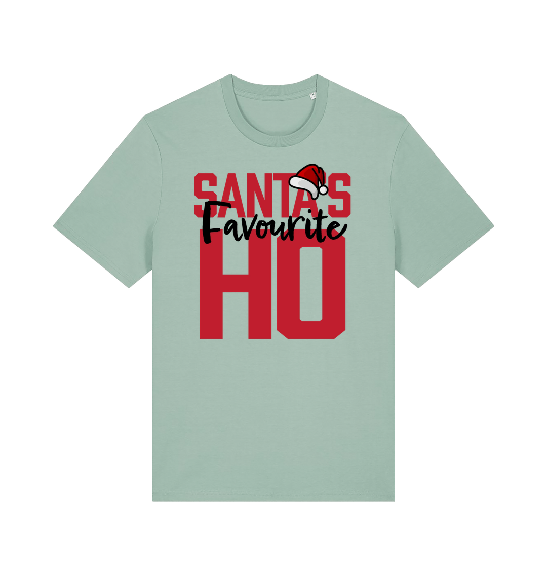 green xmas t-shirt with the slogan 'santas favourite ho'