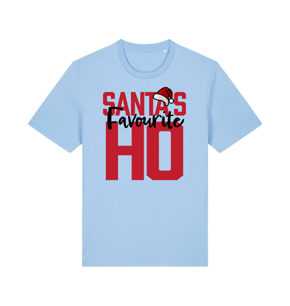 light blue xmas t-shirt with the slogan 'santas favourite ho'