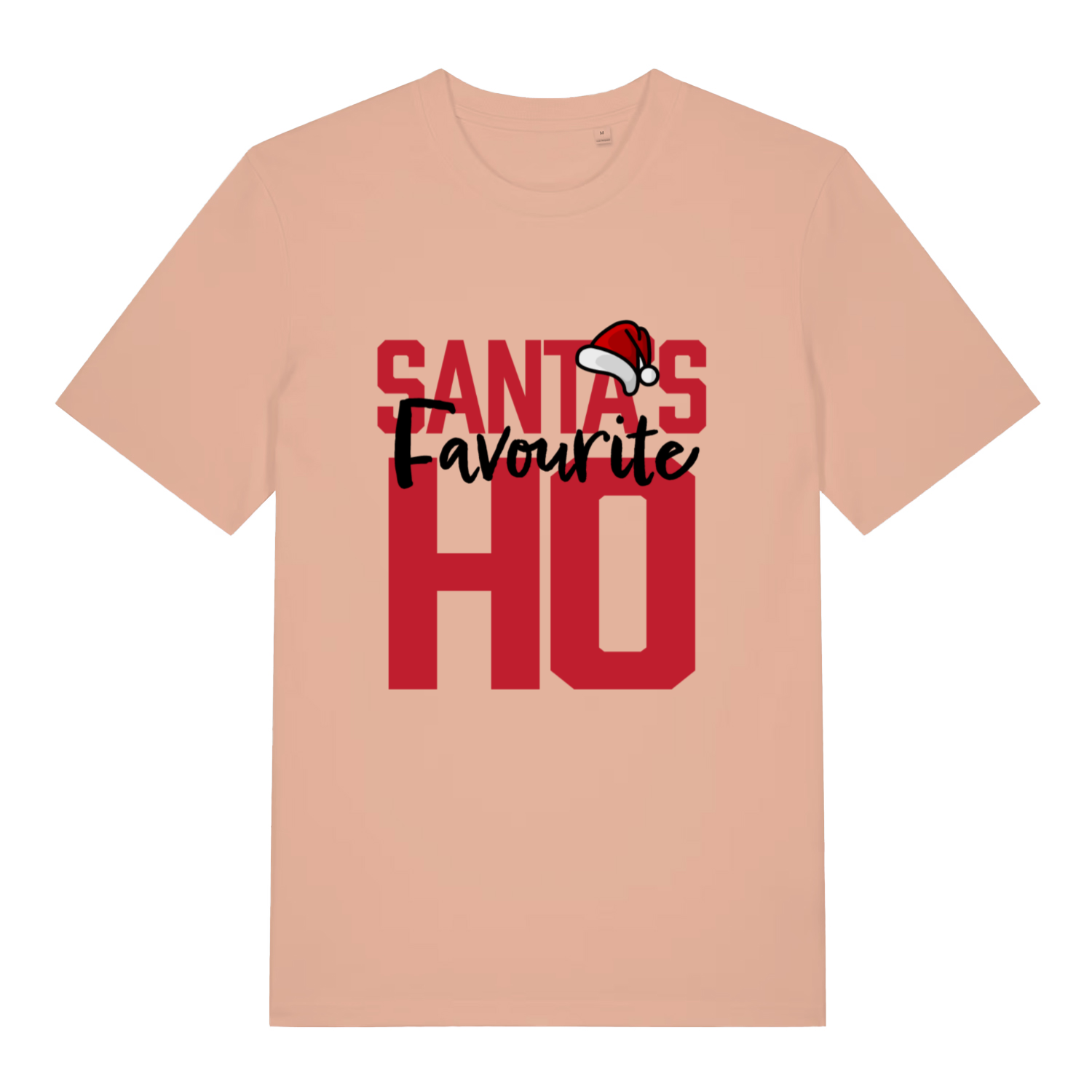 Peach Santa’s Favourite Ho funny slogan t-shirt showing ultimate Christmas rude text  
