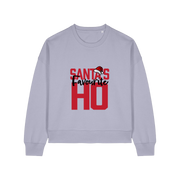lavender womens christmas sweater with the slogan 'santa's favourite ho'