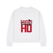 white womens christmas sweater with the slogan 'santa's favourite ho'