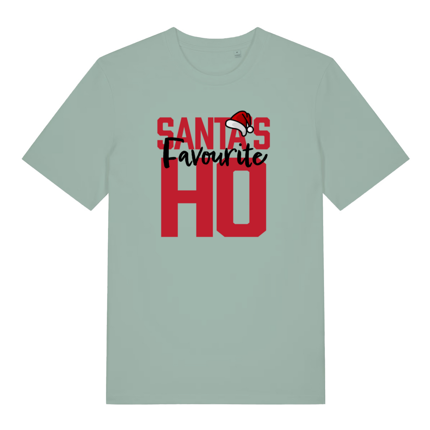 green women's christmas t-shirt with the slogan 'santa's favourite ho'