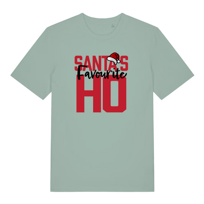 green women's christmas t-shirt with the slogan 'santa's favourite ho'