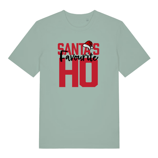 green women's christmas t-shirt with the slogan 'santa's favourite ho'