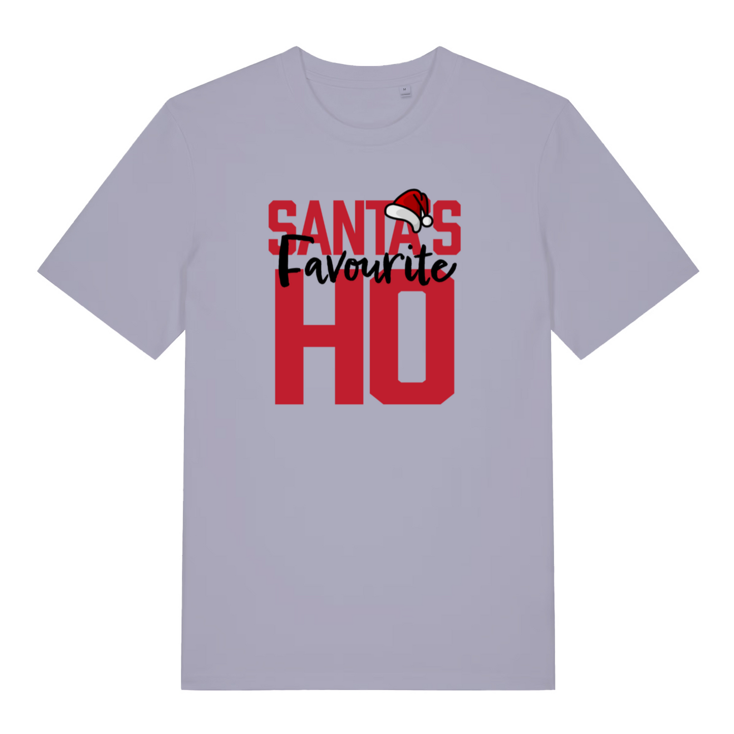 lavender women's christmas t-shirt with the slogan 'santa's favourite ho'