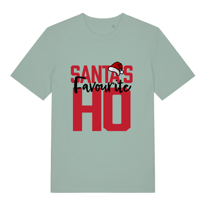 Light green Santa’s Favourite Ho funny slogan t-shirt with classic Santa hat graphic  