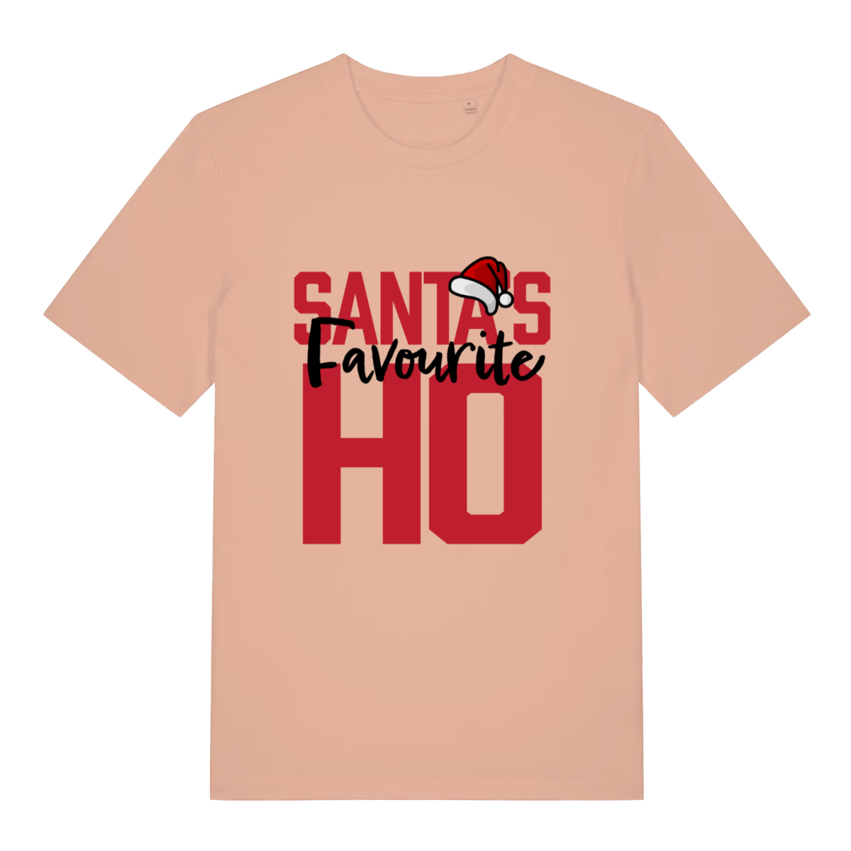 Peach Santa’s Favourite Ho funny slogan t-shirt showing ultimate Christmas rude text  