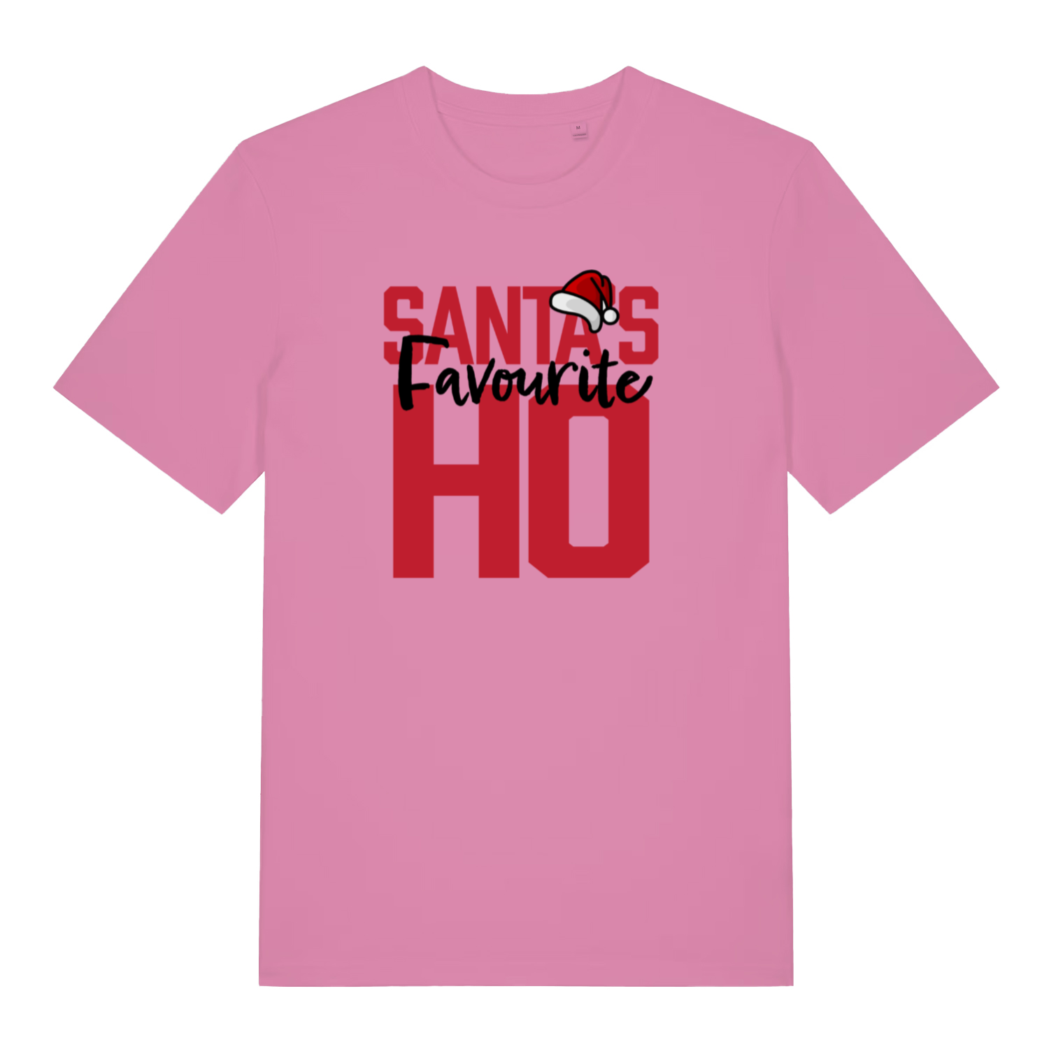 pink women's christmas t-shirt with the slogan 'santa's favourite ho'