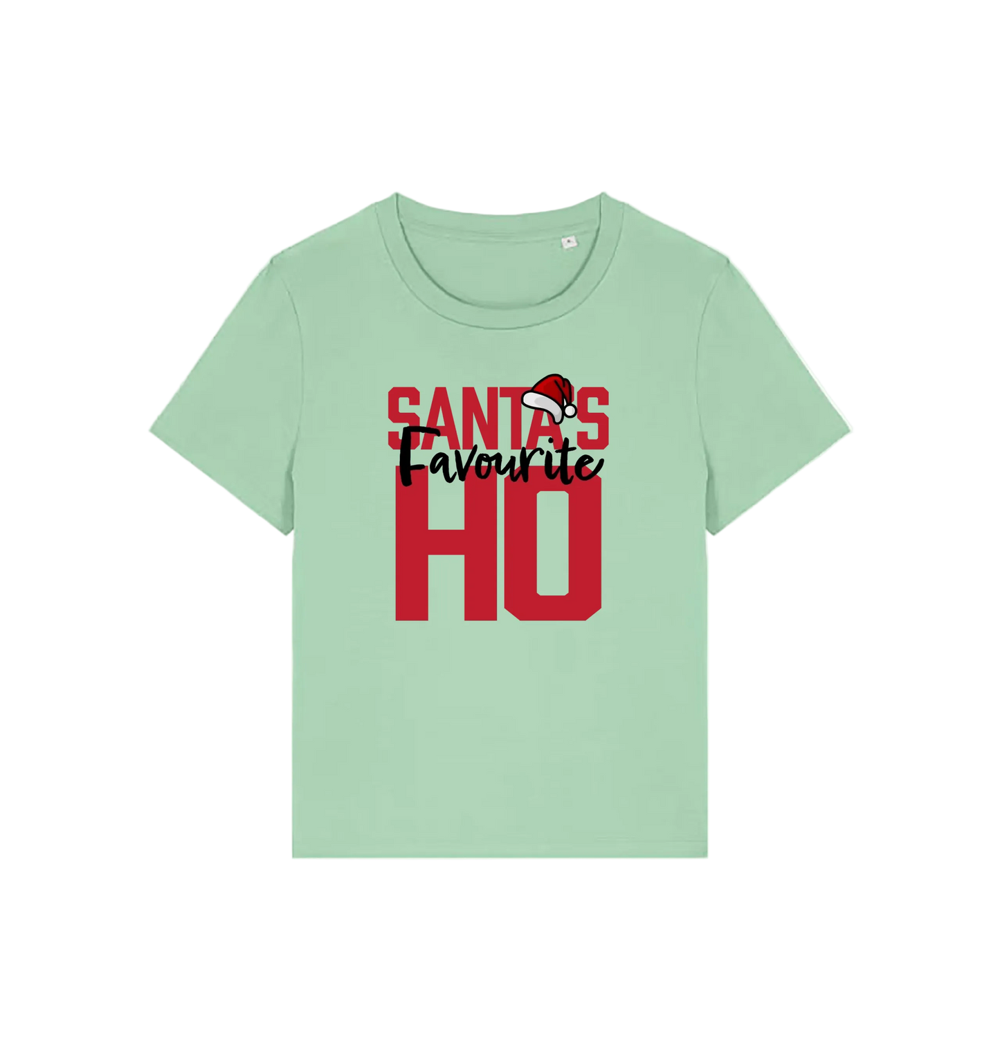 green christmas slogan t-shirt that reads 'santa's favourite ho'