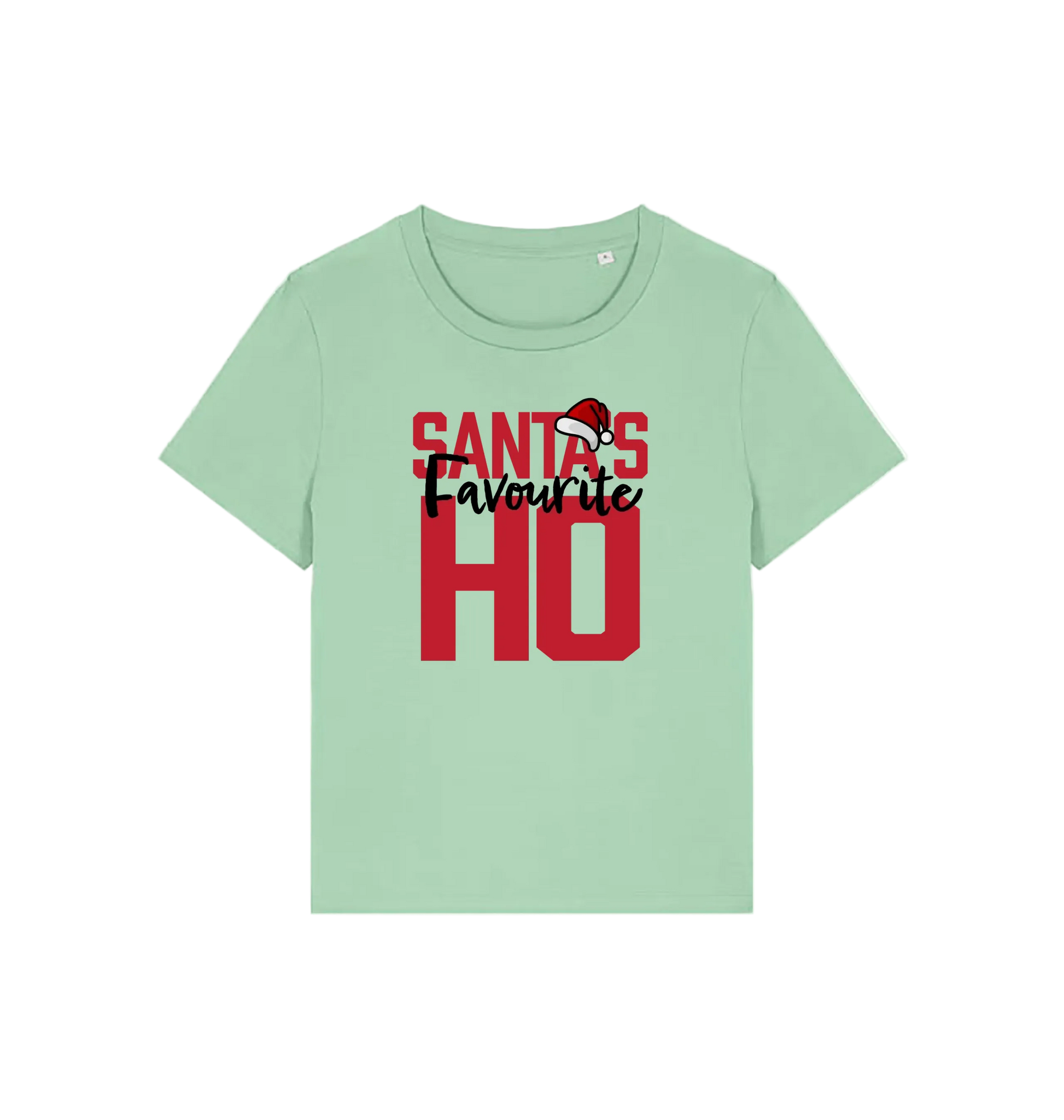 green christmas slogan t-shirt that reads 'santa's favourite ho'