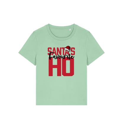 green christmas slogan t-shirt that reads 'santa's favourite ho'