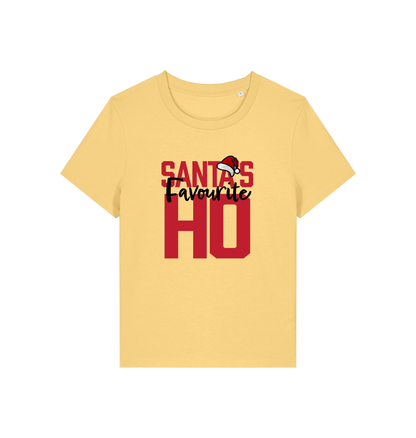 yellow christmas slogan t-shirt that reads 'santa's favourite ho'