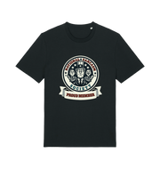 black sarcastic t-shirt with the graphic of three men and the slogan 'national sarcasm society proud member'