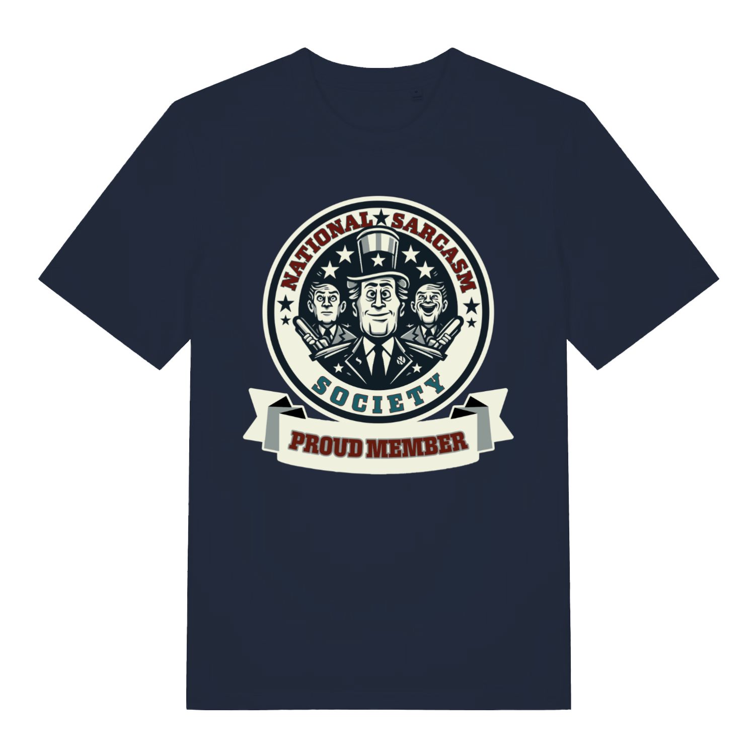 Navy National Sarcasm Society Proud Member funny graphic t-shirt showing classic sarcastic crest  