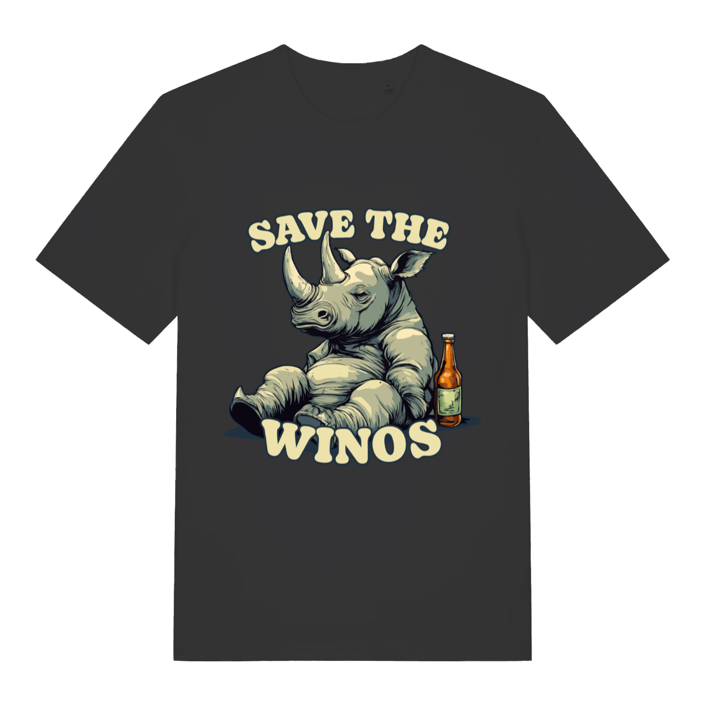 Black Save The Winos funny graphic t-shirt featuring cheeky animal pub banter design  