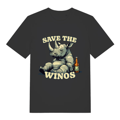 Black Save The Winos funny graphic t-shirt featuring cheeky animal pub banter design  