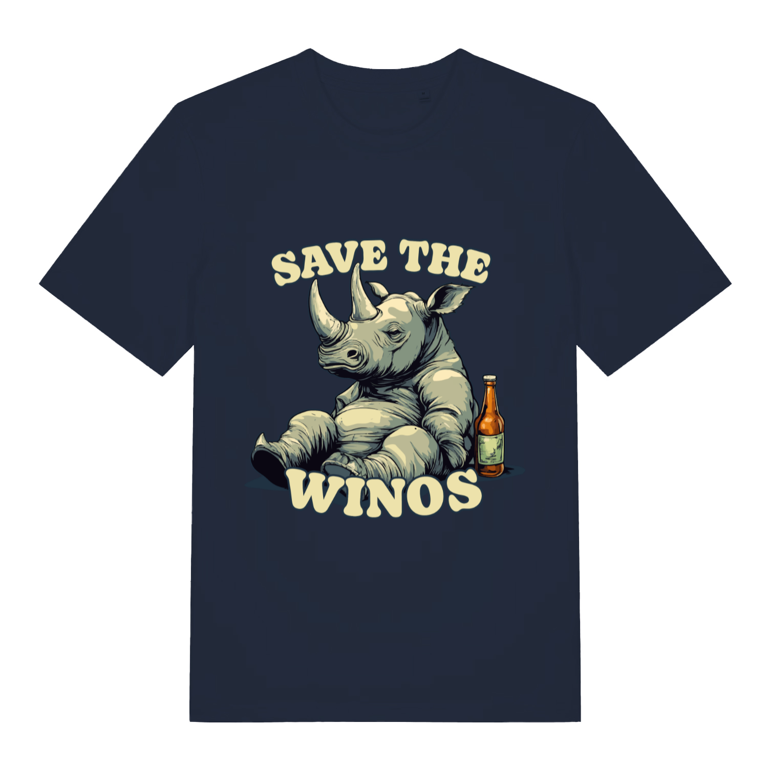 Navy Save The Winos funny graphic t-shirt featuring cheeky ladies pub banter design  