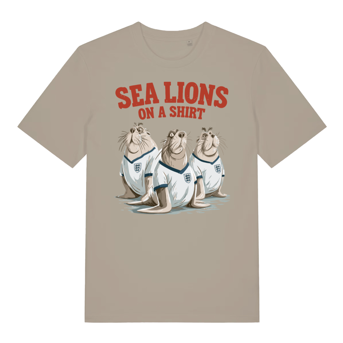 Stone Sea Lions On A Shirt funny graphic t-shirt showing classic three lions banter  