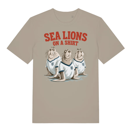 Stone Sea Lions On A Shirt funny graphic t-shirt showing classic three lions banter  