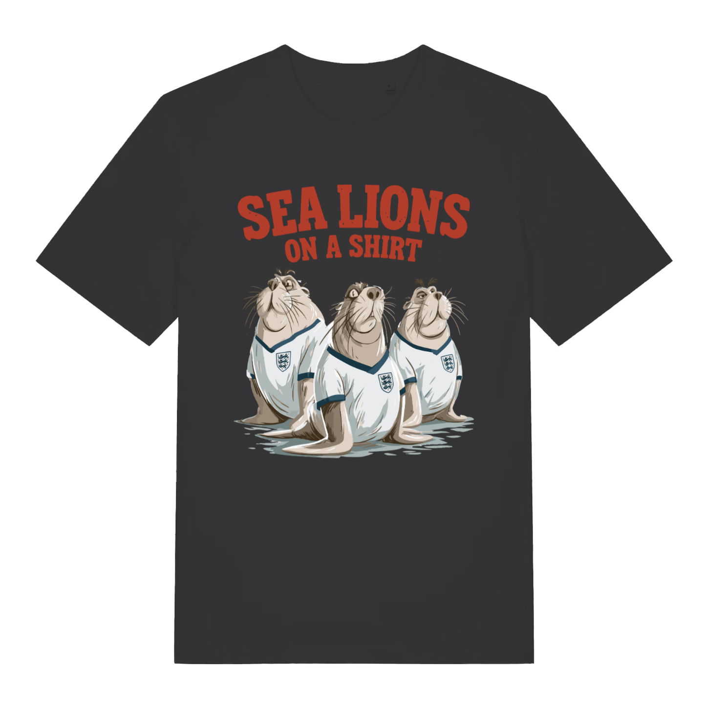 Black Sea Lions On A Shirt funny graphic t-shirt with three sea lions in England kits  