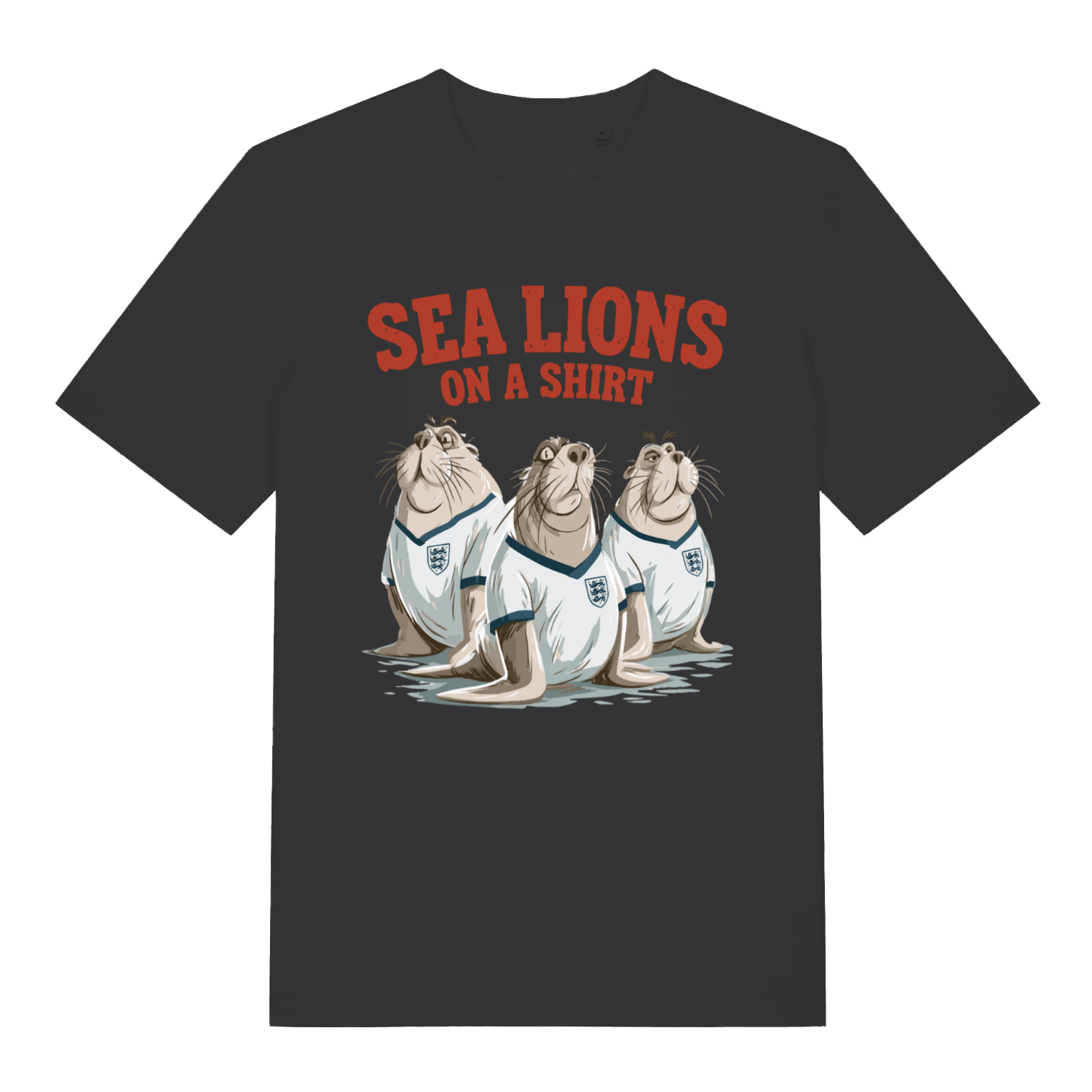 Black Sea Lions On A Shirt funny graphic t-shirt with three sea lions in England kits  