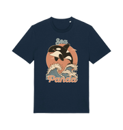 navy funny animal t-shirt with the graphic of an orca whale and the slogan 'sea panda'