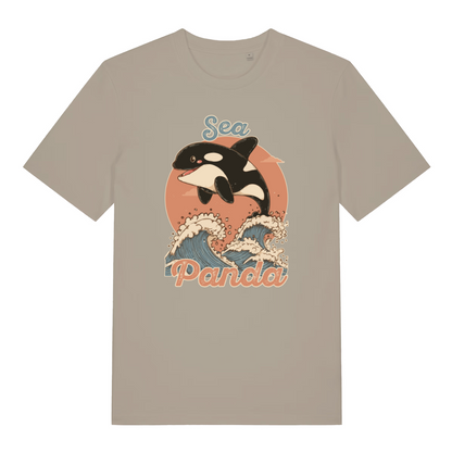 stone animal t-shirt with the graphic of a orca whale and the slogan 'sea panda'