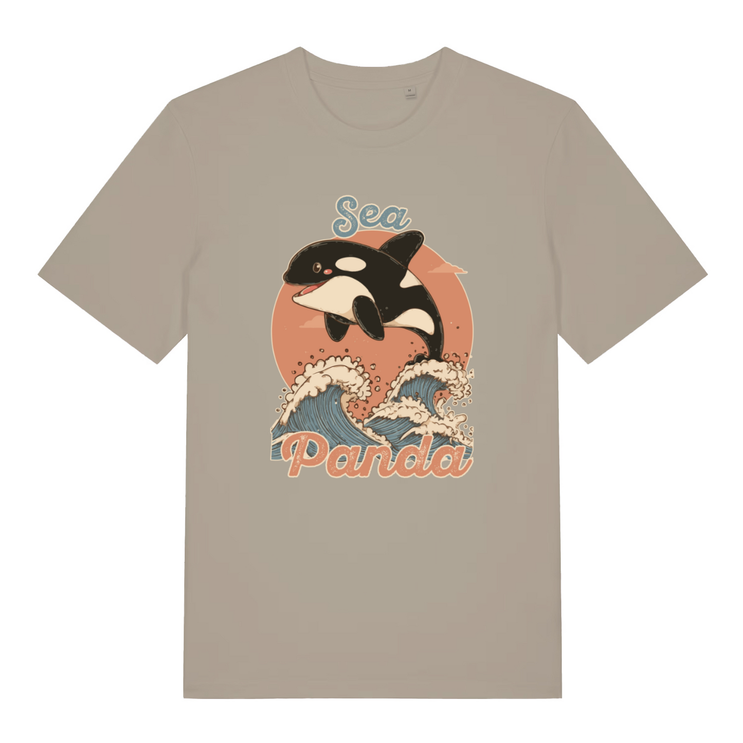 stone women's funny animal t-shirt with the graphic of an orca whale and  the slogan 'sea panda'