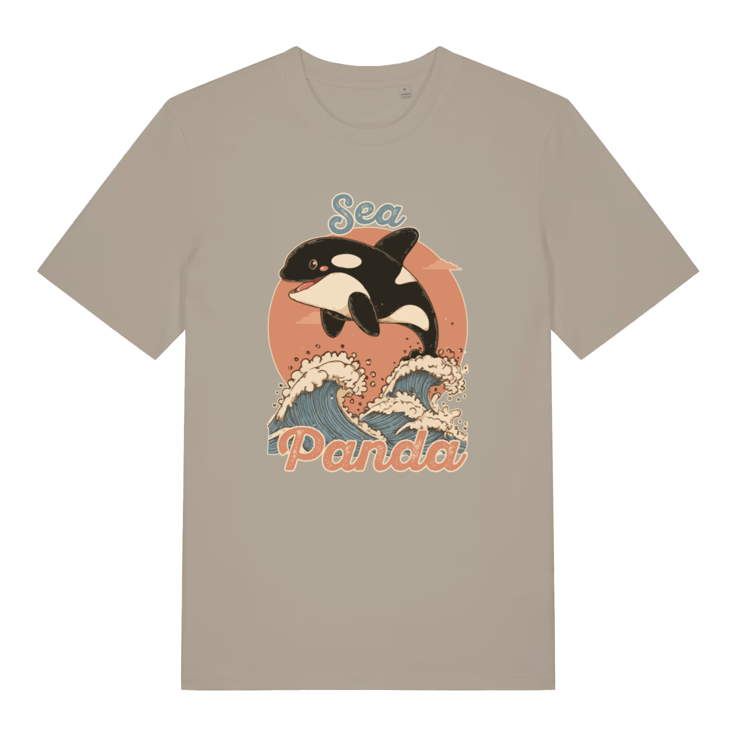 stone women's funny animal t-shirt with the graphic of an orca whale and  the slogan 'sea panda'