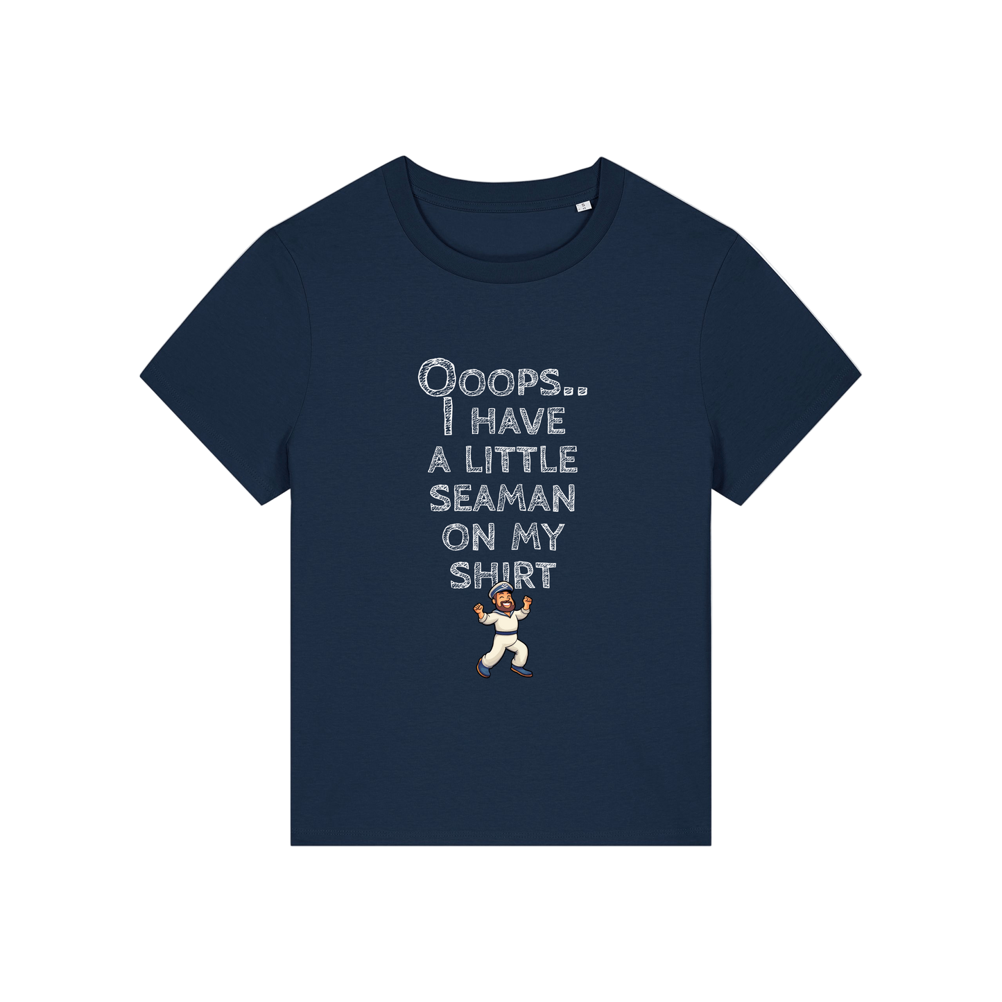 navy funny slogan t-shirt that reads' oops i have a little seaman on my shirt'