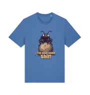 blue funny offensive t-shirt with the graphic of a dung beetle and the slogan 'i've seen some shit'