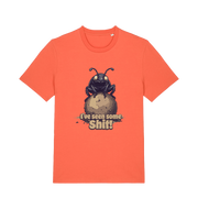 orange funny offensive t-shirt with the graphic of a dung beetle and the slogan 'i've seen some shit'