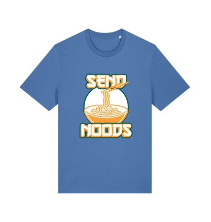 blue funny t-shirt with the graphic of a bowl of noodles and the slogan 'send noods'