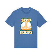 blue funny t-shirt with the graphic of a bowl of noodles and the slogan 'send noods'