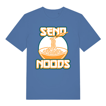 Blue Send Noods funny graphic t-shirt featuring cheeky noodle pun artwork  