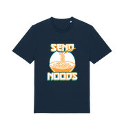 navy funny t-shirt with the graphic of a bowl of noodles and the slogan 'send noods'
