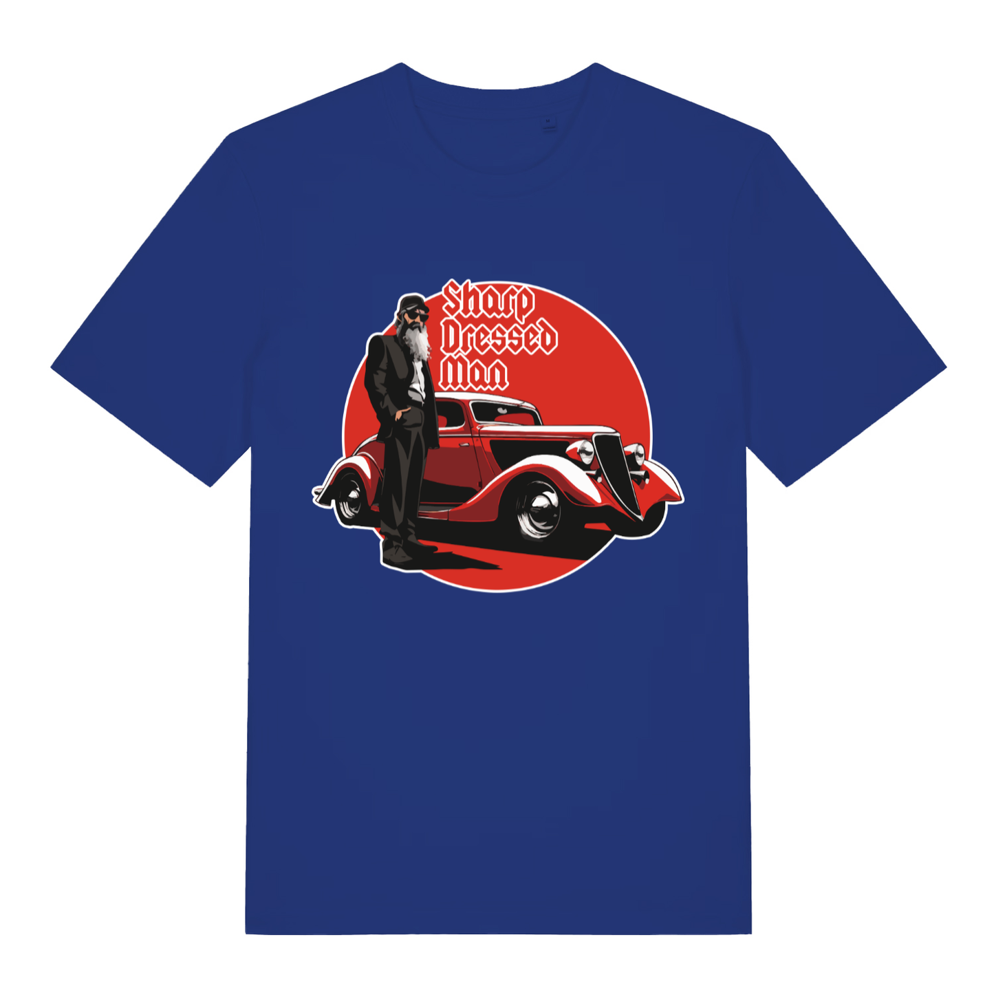 Blue Sharp Dressed Man funny graphic t-shirt featuring classic music inspired artwork  