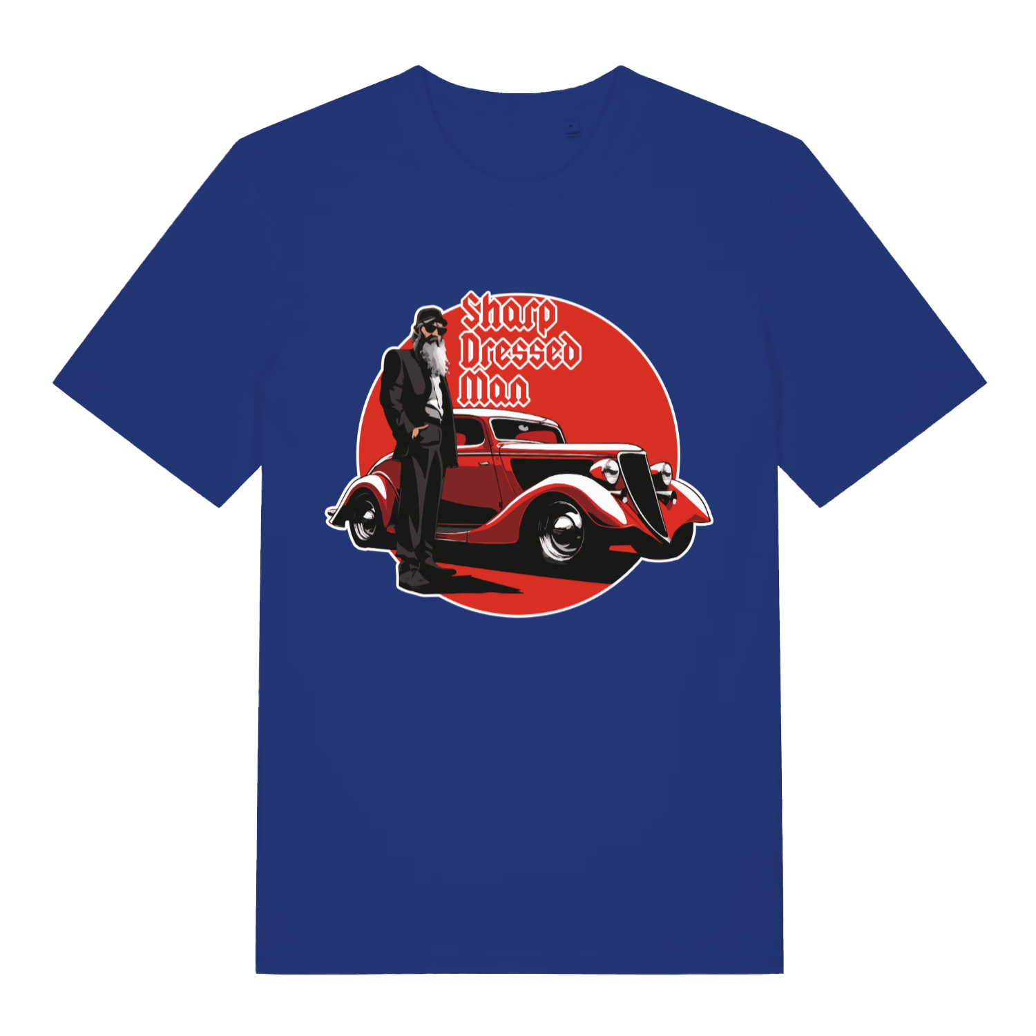 Blue Sharp Dressed Man funny graphic t-shirt featuring classic music inspired artwork  