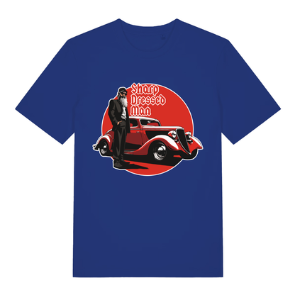 Blue Sharp Dressed Man funny graphic t-shirt featuring classic music inspired artwork  