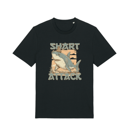 Black funny animal t-shirt with a shark graphic and 'Shark Attack' text 