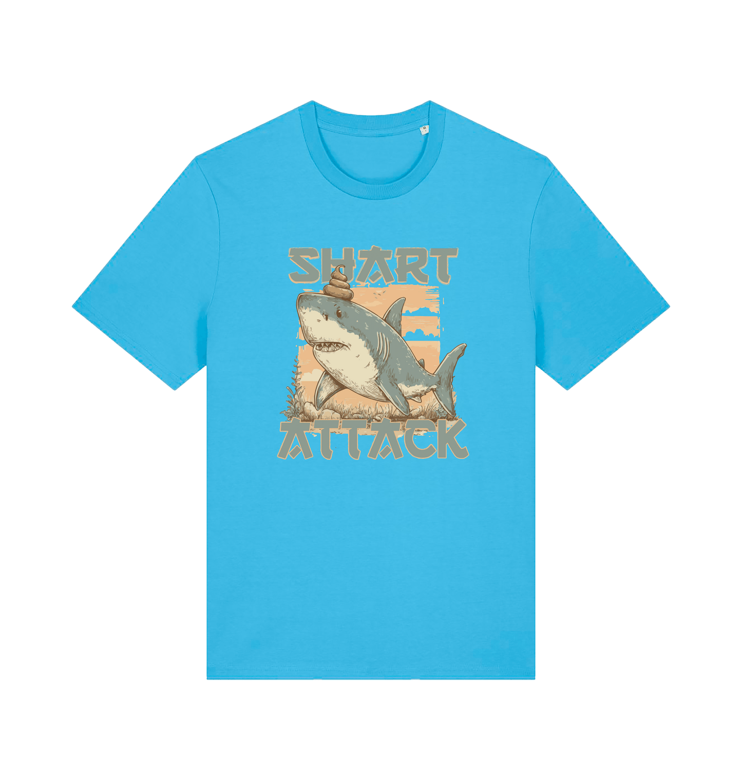 blue funny animal t-shirt with a shark graphic and 'Shark Attack' text 