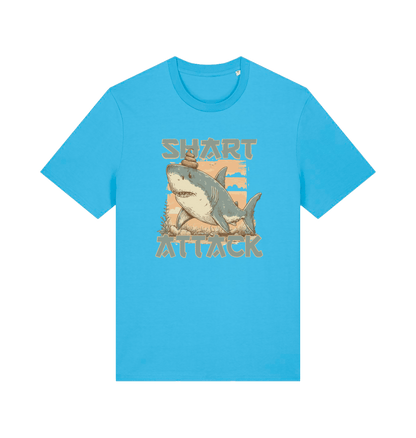 blue funny animal t-shirt with a shark graphic and 'Shark Attack' text 
