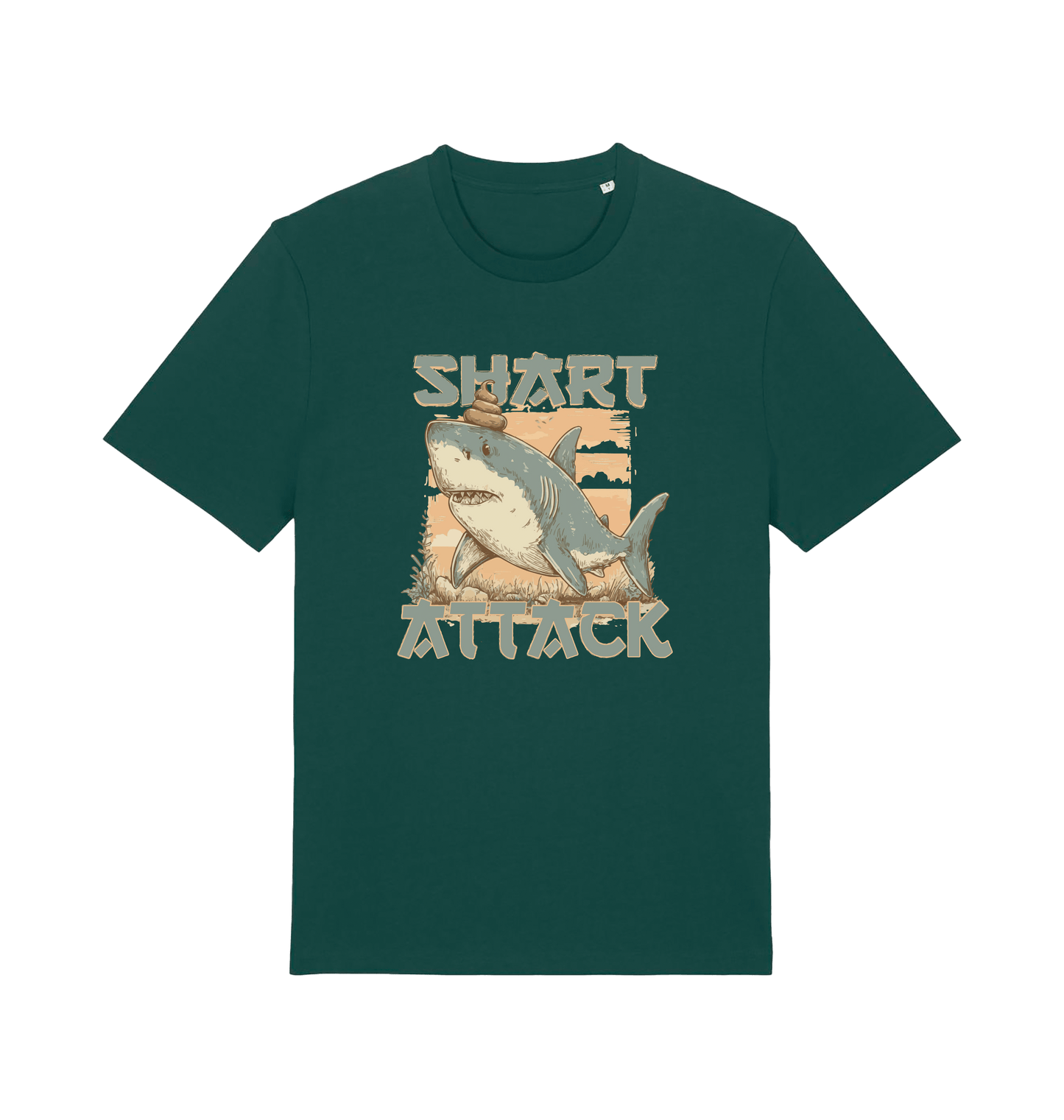 green funny animal t-shirt with a shark graphic and 'Shark Attack' text 