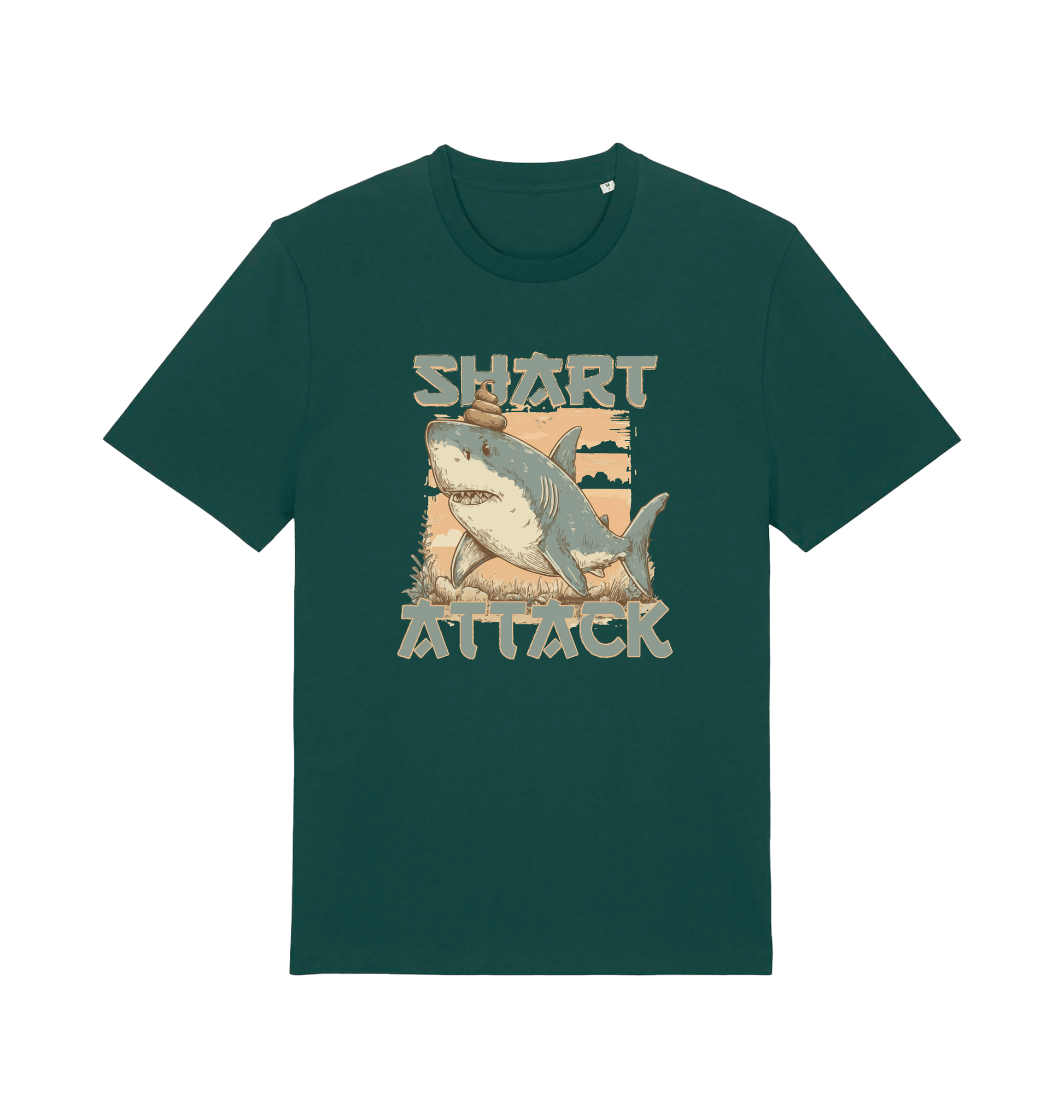 green funny animal t-shirt with a shark graphic and 'Shark Attack' text 